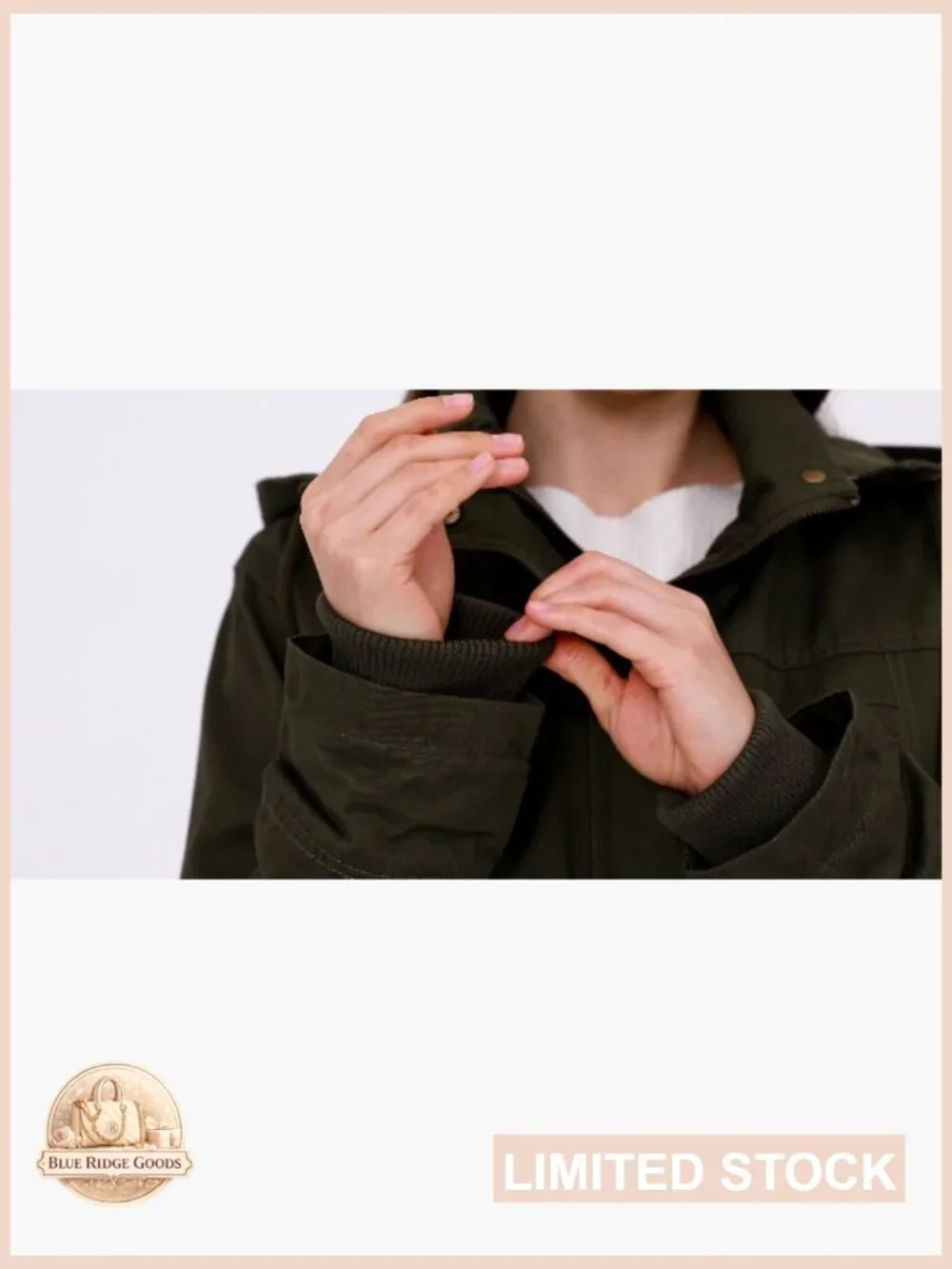 Women's Cotton Military Jacket Lightweight Anorak Coat with Hood Utility Pockets - Picture 7 of 7